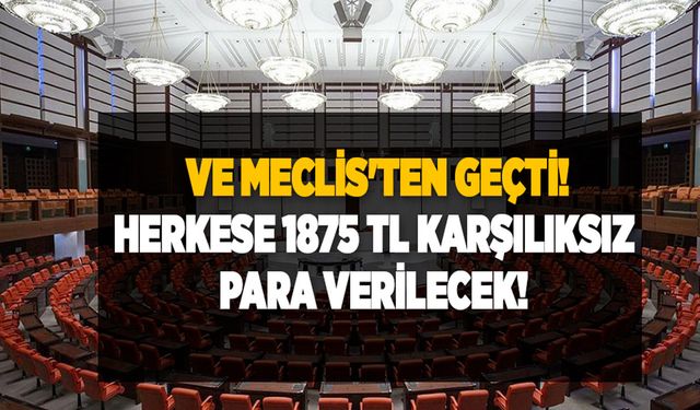 VE MECLİS'TEN GEÇTİ! Herkese 1875 TL karşılıksız para verilecek! Başvuran hemen alıyor! Yoksa 3 yıl beklersiniz