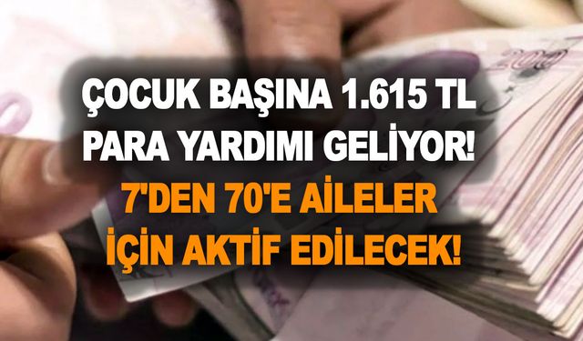 Çocuk başına 1.615 TL para yardımı geliyor! 7'den 70'e aileler için aktif edilecek!