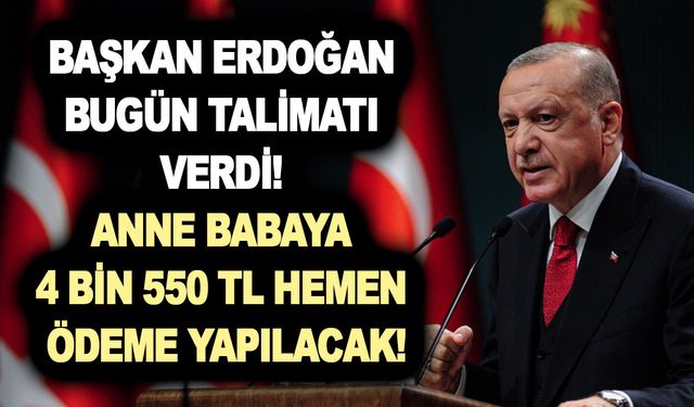 Başkan Erdoğan bugün talimatı verdi! Anne babaya 4 bin 550 TL hemen ödeme yapılacak